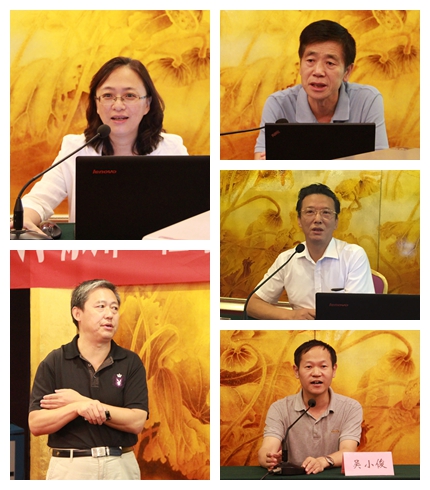 食品学院党委书记向琪，人文学院院长陈明选，教务处处长曹栋，发展规划与学科建设处处长李华钟，科学研究院院长吴小俊作专题报告
