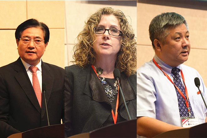 无锡市副市长黄钦、加拿大圭尔夫大学商学院院长Julia Christensen Hughes 博士、江南大学副校长徐岩教授致辞